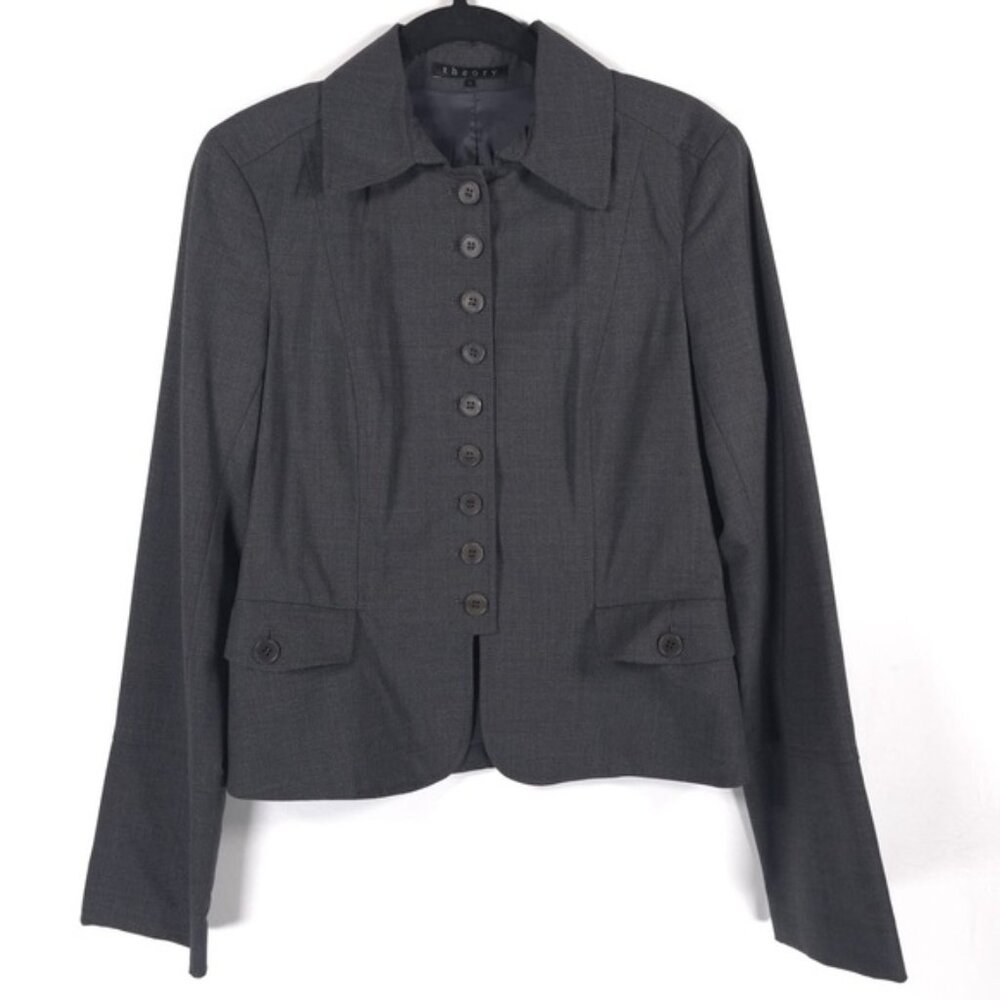 Theory Wool Blend Usamade Button Up Collared Crop… - image 2
